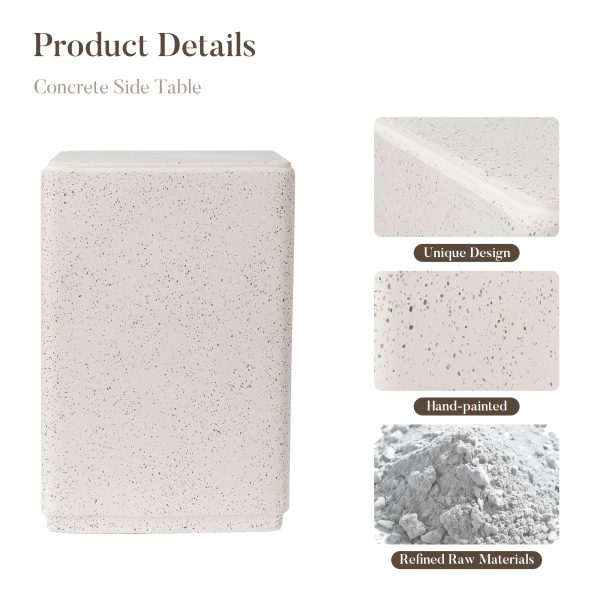 product-fancy-4f33efee-c07c-4d10-add6-c8c179152fec 14” Modern Terrazzo Side Table Suitable for /Outdoor Use - Rectangular Magnesium Oxide End Table with Speckled White Finish, HDPE Tabletop & Spray-Painted Frame, Space-Saving Accent Furniture for Living Room, Bedroom, Balcony, Plant Stand