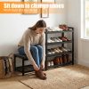Shoe Storage Bench, 4-Tier Large Capacity Shoe Rack with Comfortable Seat, Industrial Shoe Organizer for Entryway, Black Metal Shoe Shelf Bench for Home Organization