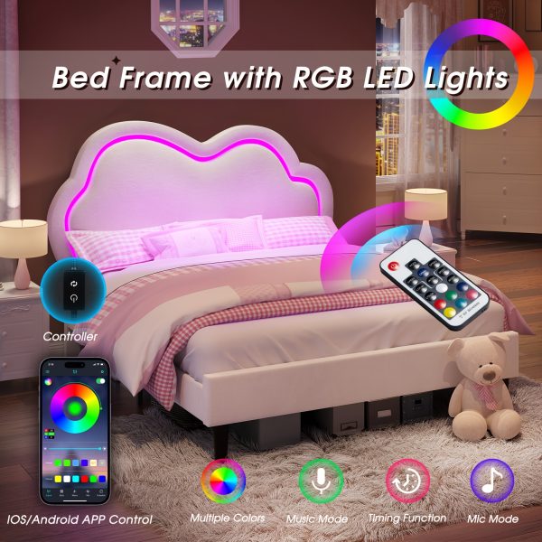 product-fancy-4f5c016b-ff9c-4c9a-a3c8-8bb83ba90ab5 LUXOAK LED Velvet Platform Bed Featuring an Adjustable Cloud Headboard - No Box Spring Needed, Easy Assembly