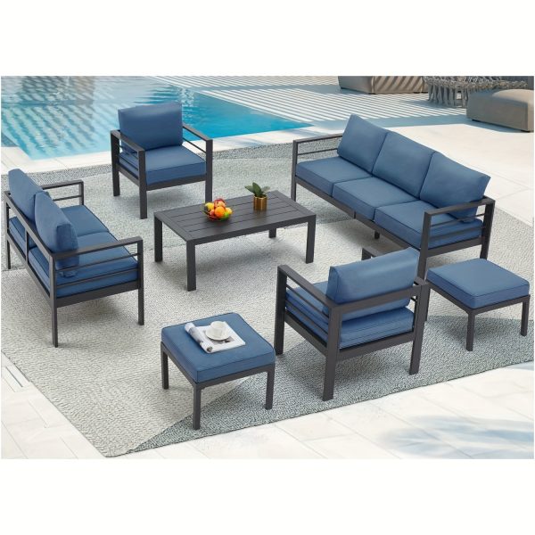 product-fancy-4f62c3e9-1717-4375-aa02-443deca3c2a7 YODOLLA Aluminum Outdoor Furniture Collection, Contemporary Patio Set Including Coffee Table, 7pcs Conversation Set with Cushions for Balcony, Porch, And Lawn
