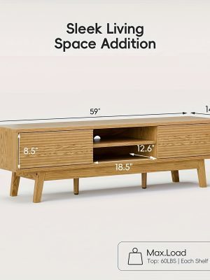 Mopio Ensley TV Stand, Mid Century Modern for 55/ 60/ 65 Inch TV, Farmhouse TV Stand, Entertainment Center with Storage, TV And Media Console for Living Room ( 59" Low)