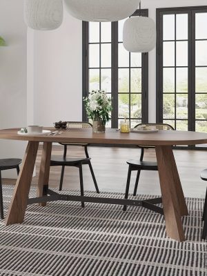 70.86" Oval Dining Table Suitable for 6 to 8 People, Featuring Robust Tapered Legs, Ideal for The Living Room