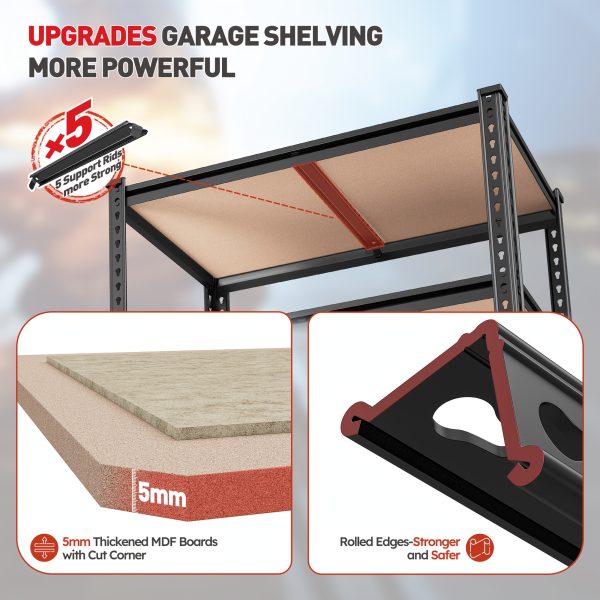 [Heavy Duty Shelving] 72''H Kitchen Standing Rack/Standing Baker'S Rack 2000LBS Garage Shelving 72"H X35.5"W X15.8"D Storage Shelves Heavy Duty Shelving 5 Tier Metal Shelves For Garage Shelves, Adjustable Shelving Unit For Kitchen Basement Pantry Utility Rack Shelf