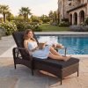 [3pcs Wicker Chaise Set] LEVELEVE 3pcs Outdoor Wicker Chaise Lounge Set with Foam Cushions & Tea Table - All-Weather PE Rattan Recliner Chairs Suitable for Backyard, Poolside, Patio Furniture, Adjustable Chaise Loungers for Deck, Porch, Garden
