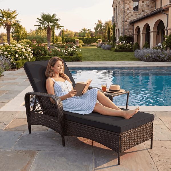 [3pcs Wicker Chaise Set] LEVELEVE 3pcs Outdoor Wicker Chaise Lounge Set with Foam Cushions & Tea Table - All-Weather PE Rattan Recliner Chairs Suitable for Backyard, Poolside, Patio Furniture, Adjustable Chaise Loungers for Deck, Porch, Garden