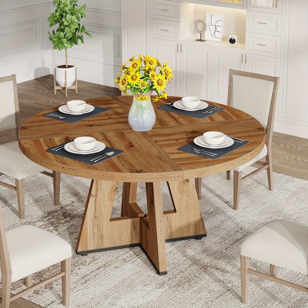 product-fancy-4fb27edd-37b0-4c4d-83bc-549a8fe005ec 47 Inch Farmhouse Dining Table, Rustic Round Dinner Table for 4, Ideal for Home Dining Room And Living Room, Offering A Countrified Touch to Your Decor
