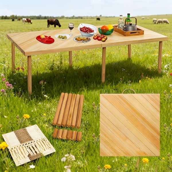 Foldable Beach Picnic Table 60-Inch Low-Profile, Portable Wooden Bohemian-Style Travel Picnic Table, Suitable for Indoor And Outdoor Occasions Including Picnics, Beach Trips, BBQs, Camping, Gatherings, Outdoor Dining, Gardens, And More.