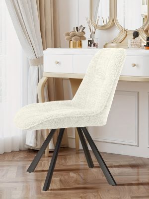 Vintage Swivel Accent Chair with 180-Degree Rotation, Cushioned Seat - Armless Vanity/Side Chair for Dressing Table, Bedside or Home Office - Easy Assembly, White/Blue/Brown (Black Frame, Non-Wood) - Ideal for Small Spaces & Reading Nook)