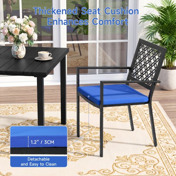 5pcs Outdoor Dining Set, Wood Grain Square Outdoor Patio Table And Chairs Set, Metal Dining Set with With 4 Spacious Dining Chair, All Weather Patio Furniture Set for Deck Garden