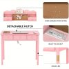 product-fancy-502c23a4-7cfc-4120-8ec7-5989fe66cf0d Modern 40-Inch Pink Writing Desk Featuring a Hutch And Five Drawers, Ideal for a for home Office Or As a Compact Vanity in The Bedroom
