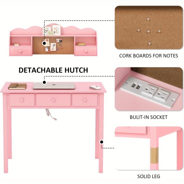 product-fancy-502c23a4-7cfc-4120-8ec7-5989fe66cf0d Modern 40-Inch Pink Writing Desk Featuring a Hutch And Five Drawers, Ideal for a for home Office Or As a Compact Vanity in The Bedroom