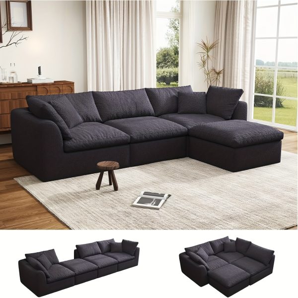 product-fancy-50431795-d15d-47d0-b49c-6a84af254d12 Modular Sectional Sofa with Movable Ottoman | No Assembly Required, Boneless Cloud Couch, Deep Seat L-Shaped, Suitable for Living Room, Bedroom, and Apartment