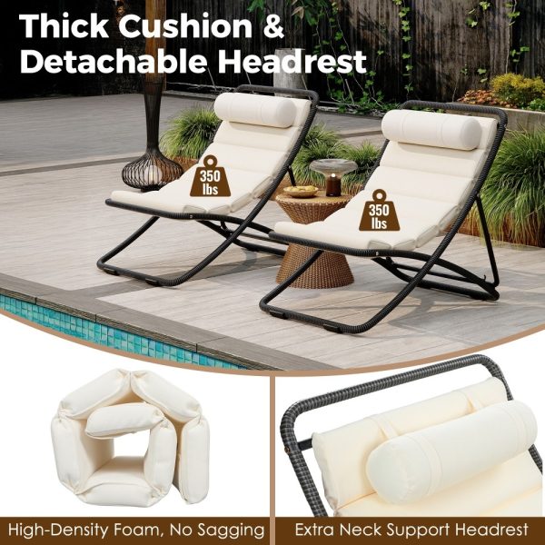 [Outdoor Folding Chair] TREXM 2pcs Outdoor Folding Chair, Rattan-Wrapped Patio Chair with Adjustable Backrest, Thick Cushion, and Detachable Headrest, for the Poolside, Beach, Backyard, Decck, and Camping