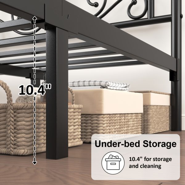 Bed Frame with Under-Bed Storage, Metal Platform Bed with Vintage Butterfly Pattern Headboard and Footboard, Twin/Full/Queen Size, No Box Spring Needed, Easy to Assemble, Noise-Free, Black/White