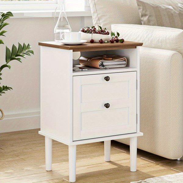 product-fancy-50b01a82-8277-46a3-bd18-f9303c7543f7 Bedside Table, Bohemian-style Bedside Cabinet with One Drawer, Contemporary Side Table Featuring Open Shelving, Wooden Tabletop Bedside Unit, Suitable for Bedrooms And Living Rooms., Bed Room Table