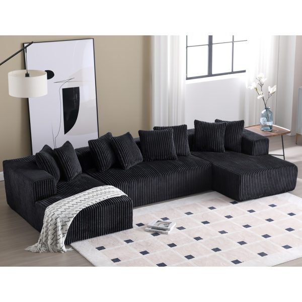 product-fancy-50c3f247-c419-4a12-8a96-e3a347a85b01 131'' Modular Sectional Couch, U-shaped Sofa, Chaise Lounge, Striped Fabric, Upholstered 4 Seater Couch for Living Room, Bedroom, Free Combination Sofa (Corduroy), Gray