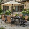 product-fancy-50cd0444-39dd-46ac-95f9-f61b8a6ddd95 Andehomy 7pcs Patio Dining Set with 6 Chairs And 1 Table, Outdoor Dining Set with 2 Wicker Swivel Patio Dining Chairs with Cushions & Black, Rectangular Woodgrain Metal Dining Table with 1.75" Umbrella Hole, Black & Brown