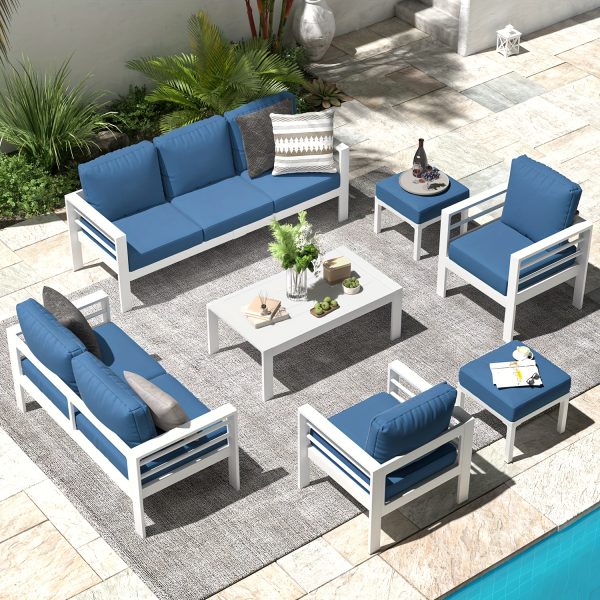 product-fancy-50dace8a-d451-42d5-ac36-d707407325d5 YODOLLA Aluminum Outdoor Furniture Collection, Contemporary Patio Set Including Coffee Table, 7pcs Conversation Set with Cushions for Balcony, Porch, And Lawn