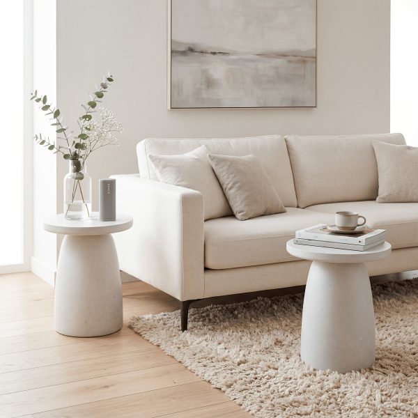 product-fancy-50e13fb9-2d33-4e54-a94a-b9599127c9b8 21.8" Round Stool Magnesium Oxide Side Table, Grey Or Speckled White End Table - Modern Accent Table for Living Room, Bedroom, Balcony - Plant Stand, Nightstand