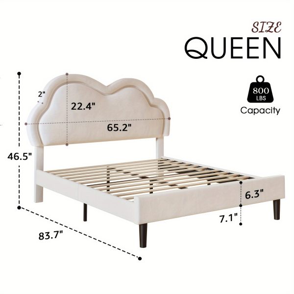 product-fancy-50ffde82-9bb8-47b1-8573-a3b0fff604a5 LUXOAK LED Velvet Platform Bed Featuring an Adjustable Cloud Headboard - No Box Spring Needed, Easy Assembly
