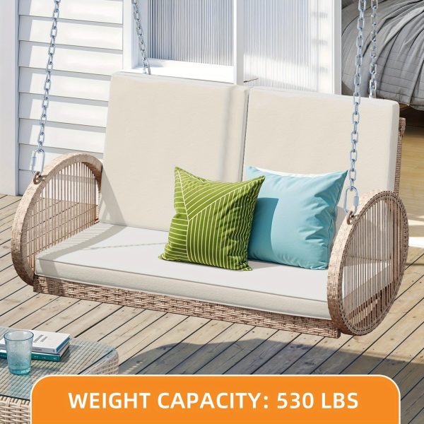 product-fancy-51333e14-f120-416c-ad9f-257b52026bf1 Phabules Hanging Swing Chair with Oval Handrails and Waterproof Cushions, All- Weather Rattan Swing Chair 530lbs Capacity, for Outdoor