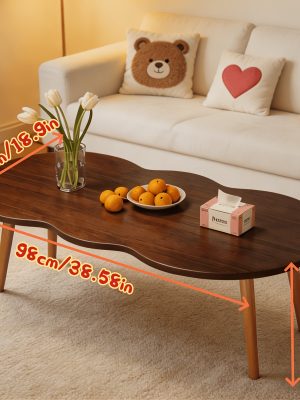 Modern Cloud-Shaped Coffee Table with Wavy Edge - Space-Saving Low Table Suitable for Small Spaces, Minimalist Nordic Style Engineered Table for Apartments, Easy Assembly Sofa Side Table for Bedroom, Balcony & Living Room Decor