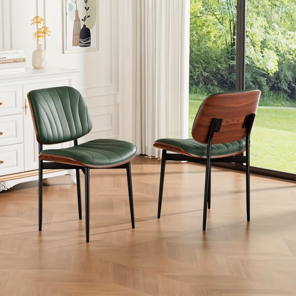 product-fancy-51c936a8-5272-471b-956c-96c8e569523f Padded Seat & Backrest - Modern Faux Leather Dining Chairs - Set Of 2 - Metal Legs with Adjustable Feet - for Kitchen, Dining Room, Office