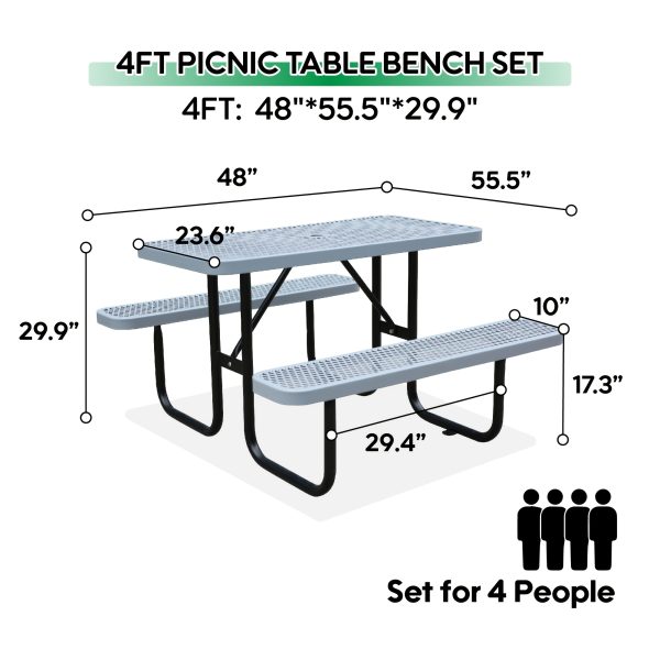 product-fancy-51d6745b-a5c1-4ae3-b5a3-3450a70048eb 4/6ft Heavy-Duty Metal Picnic Tables with Umbrella Hole for Outdoor, Rectangular 4-6-Person Picnic Tables with Bench, Commercial Expanded Picnic Table And Bench Set, Outside Furniture Set for Yard Outside Garden Backyard Porch Patio Lawn, All-Weather