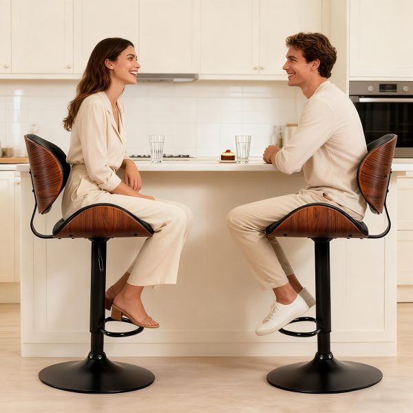product-fancy-51e9064d-36b1-41a3-aece-a1579a0b41ed Two Piece for bar Stool Set with Adjustable Height, Featuring PU Leather Seat Cushion, Ergonomic Backrest, And Footrest, Plus Non-Slip Rubber Base Perfect for Bars And Home Kitchen Islands.