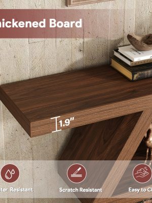 3 Tier Farmhouse Console Table for Entryway, Wooden Sofa Table Behind Couch with Storage Shelves, 39.4 Inch Narrow Rectangular Hallway Table, Rustic Foyer Table for Living Room Decor, Walnut End