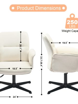 Homy Casa Beige Upholstered Chenille Dining Chair, Side Chair, Swivel Adjustable Height Accent Chair Featuring Padded Arms And Iron Legs, Modern Design Suitable for Cafe, Kitchen, Dining Room, Available in Single Piece Or Sets of 2 Or 4