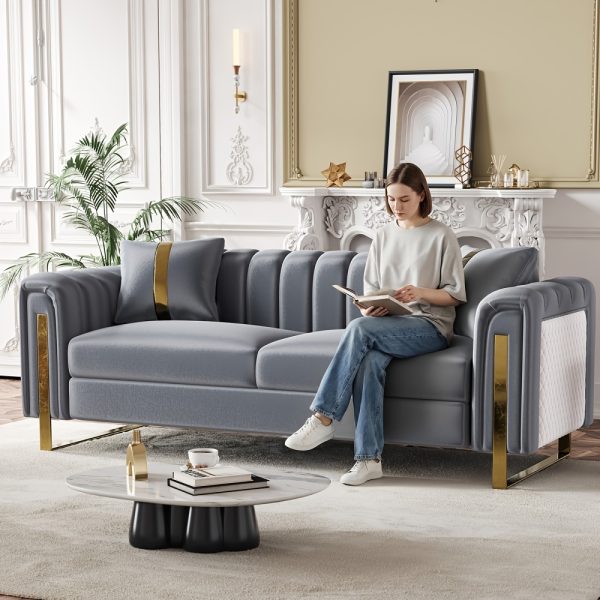 product-fancy-526d438d-ee97-46c9-95c0-3f57b361d87e Set of 2 67" 2-Seater/ 84.7" 3-Seater Chesterfield Sofas Luxury Velvet Couches Modern White And Golden Sofas for Living Room, Mid-Century Victorian Loveseats with Removable Cushions And 2 Toss Pillows And Golden Metal Legs