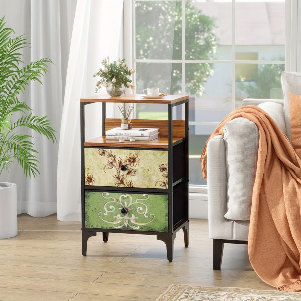 product-fancy-52ab2db7-307b-4a7d-bf74-786c4ba08a3c Nightstand Set of 2, Night Stand with Fabric Drawer, Mesh Shelf, Side Table with Storage, Fabric Drawer Dresser, Open Shelf, Metal Frame, Bedroom