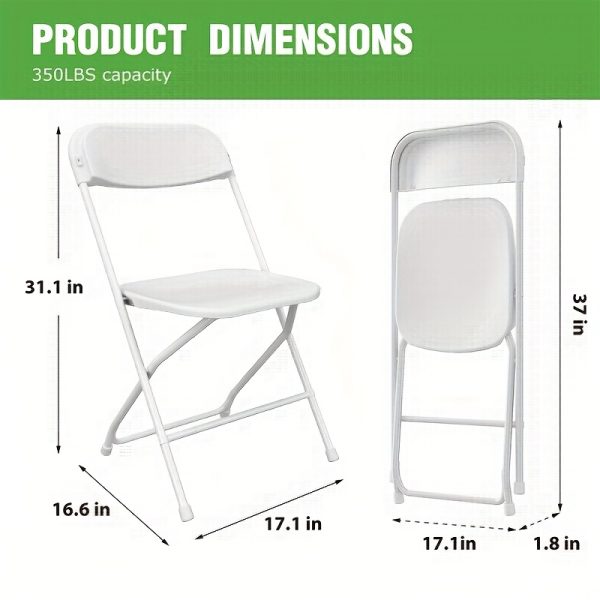product-fancy-52bd685f-1f64-43fe-a59f-e68f9d3e0b42 10/24/50 Pack White Folding Chairs – 350 Lbs Weight Capacity Reinforced Plastic Chairs, Steel Reinforced Frame, Commercial Grade Stackable Chairs, Suitable for Indoor And Outdoor, Weddings, Offices, Banquets, Restaurants, Parties