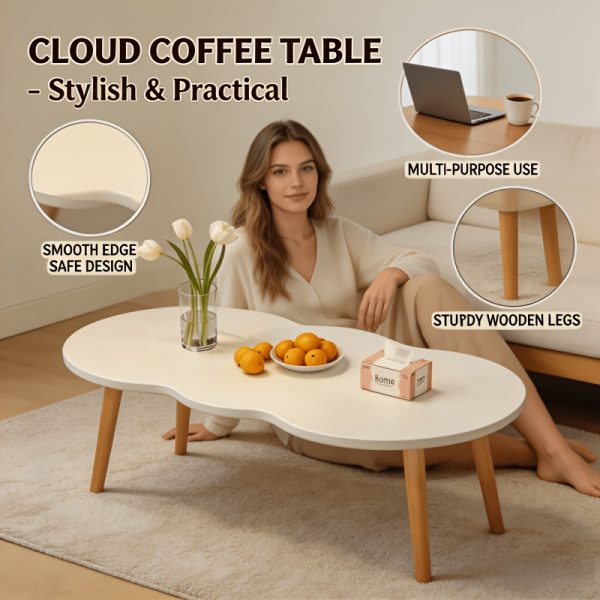 product-fancy-53074f87-b152-4677-aa66-6a80d823a70b Modern Cloud-Shaped Coffee Table with Wavy Edge - Space-Saving Low Table Suitable for Small Spaces, Minimalist Nordic Style Engineered Table for Apartments, Easy Assembly Sofa Side Table for Bedroom, Balcony & Living Room Decor