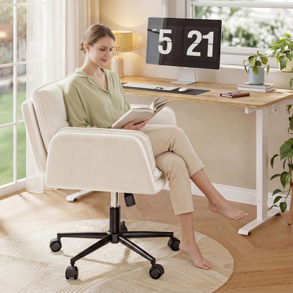 product-fancy-530eca7f-c3e7-43e9-b21f-6bca28098ceb Modern Office Crossover Wheelchair, Luxurious Plush Vanity Chair with Wheels, Adjustable Armrests, Ergonomic Office Chair Suitable for Bedrooms, Computer Makeup Rooms, And Offices, Available in White, Black, Pink, And Gray, Stable And Durable