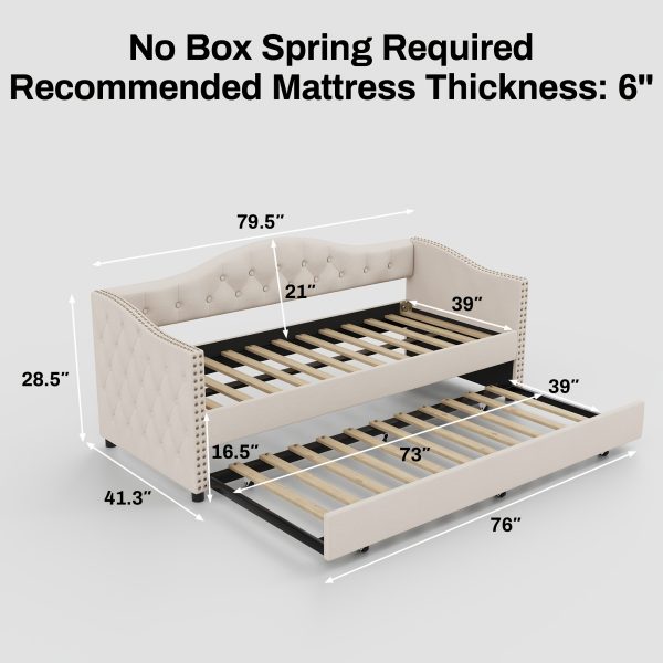 product-fancy-531d8491-f44a-41b1-8680-21b2e58120fc 79.5" Tufted Linen Upholstered Daybed with Trundle Frame No Box Spring Needed for Living Room Bedroom