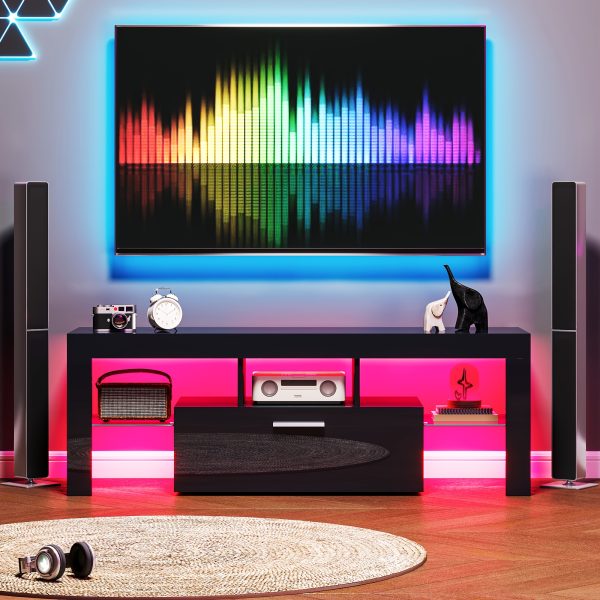 product-fancy-5334408a-9952-4234-bd71-13dafbf9420c 71" High Gloss LED TV Stand for 55/65/75/80 Inch TVs, Gaming Entertainment Center with Cabinet for PS5, Modern Media Console TV Stand with LED Lights, Wood Television Stand with Storage for Living Room, Game Room, Bedroom, White/Black
