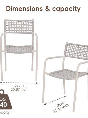HARAISEDK Patio Dining Chairs Set Of 4/6 Stackable Ergonomic Rattan Armchairs All Weather Powder Coated Metal Frame Garden, Balcony, Poolside White/Gray