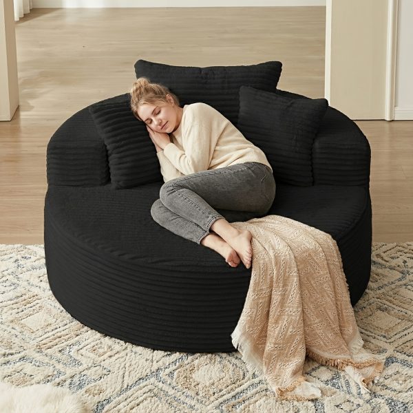 product-fancy-53a35b35-cb08-46cb-8274-1dda5005e4d9 55" Oversized Round Lounge Chair, Fabric Corduroy Deep Seat Cloud Sofa Chair, No Assembly Required | Upholstered Comfort Reading Recliner for Living Room, Bedroom, And Movie Viewing Room.