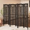 product-fancy-53bc183c-c753-4f02-80ca-dea8b9ea4b0b Handmade 4 or 6 Panel Floral Carved Wood Room Divider Screen - Freestanding Folding Privacy Partition with Burning Walnut & White Finish, Ornate Lattice Design, Lightweight Portable for Home Office Hotel Decor, Space-Saving Decorative Partition