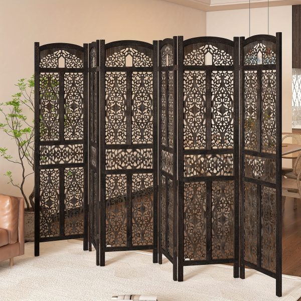 product-fancy-53bc183c-c753-4f02-80ca-dea8b9ea4b0b Handmade 4 or 6 Panel Floral Carved Wood Room Divider Screen - Freestanding Folding Privacy Partition with Burning Walnut & White Finish, Ornate Lattice Design, Lightweight Portable for Home Office Hotel Decor, Space-Saving Decorative Partition