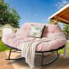 [Outdoor Rocking Chair] Double Outdoor Rocking Papasan Chair, 2-Person Oversized Loveseat Rocker with Thickened Soft Cushion And Rattan Wicker Frame for Patio, Garden, Balcony Relaxation
