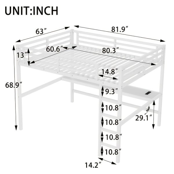 product-fancy-53d19c13-77e6-490c-bee3-0adbd7adcc11 BELLEMAVE Queen Size Heavy-Duty Metal Loft Bed Frame with Built-In Desk, Side Ladder And Full Safety Guardrails, Noise-Reduced Loft Bed, No Box Spring Required, Modern Bedroom Furniture for Small Apartments, Off White