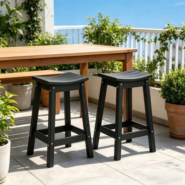 product-fancy-53d65971-2665-4e60-b50d-c493889ddd3e 2pcs HDPE Bar Stools 24 Inch, Outdoor Counter Height Bar Stools, All-Weather Resistant Patio Stools for Backyard Kitchen Deck, 400 LBS Capacity, Black/Blue/Gray