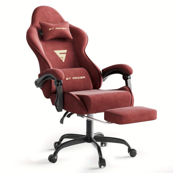 product-fancy-53f4500c-ca18-444c-95f2-2e8be94d1a33 Velvet Fabric Ergonomic Gaming Chair with Footrest And Massage, Reclining Computer Gamer Chair for Adult And Teens, Racing Style PC Home Office Video Game Chair