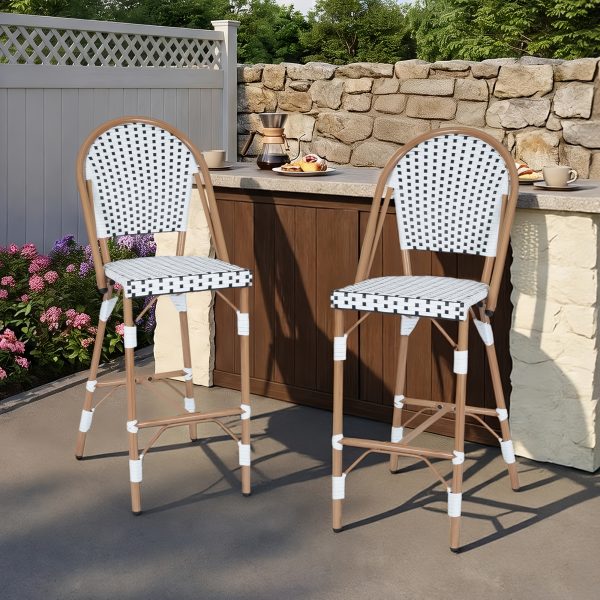 product-fancy-5443f8cf-1283-4f35-b646-250c6ffee134 French Counter Height Bar Stool Set of 2, 30" Patio Rattan Bar Stool Chairs, Outdoor Armless Barstools for Porch Garden Indoor