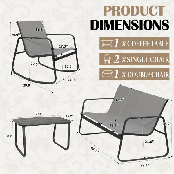 [Outdoor Textilene Set] 4pcs Patio Furniture Set, Outdoor Textilene Conversation Set with Rocking Chairs And Loveseat, with Coffee Table for Garden, Balcony, Poolside, Backyard Lightweight, Water-Resistant And Uv-Resistant - Patio Furniture Outdoor