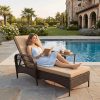 [3pcs Wicker Chaise Set] LEVELEVE 3pcs Outdoor Wicker Chaise Lounge Set with Foam Cushions & Tea Table - All-Weather PE Rattan Recliner Chairs Suitable for Backyard, Poolside, Patio Furniture, Adjustable Chaise Loungers for Deck, Porch, Garden