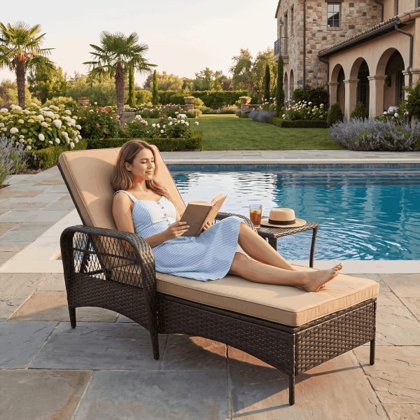 [3pcs Wicker Chaise Set] LEVELEVE 3pcs Outdoor Wicker Chaise Lounge Set with Foam Cushions & Tea Table - All-Weather PE Rattan Recliner Chairs Suitable for Backyard, Poolside, Patio Furniture, Adjustable Chaise Loungers for Deck, Porch, Garden
